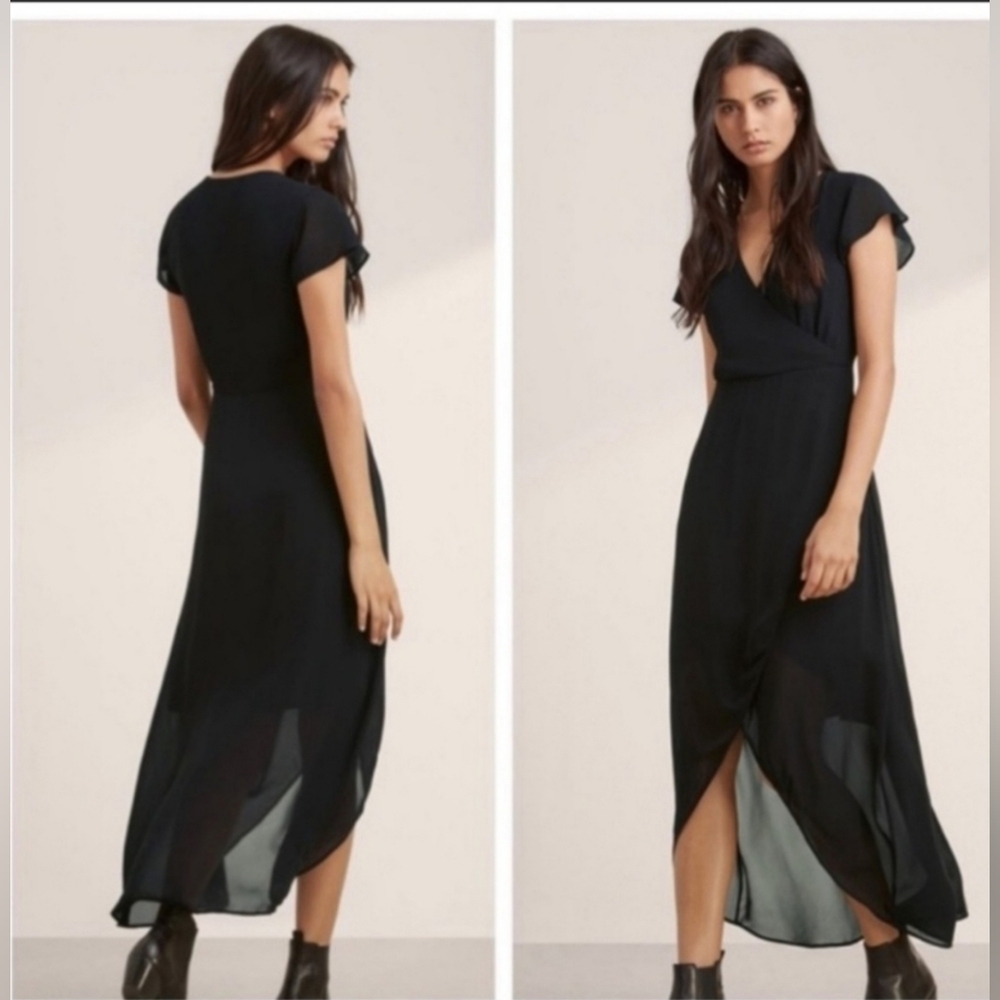 Aritzia Talula Wessex Dress Black Taylor Swift High Low V-Neck Size 4